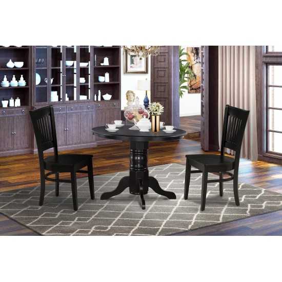 3Pc Dining Set2 Chair, Table Wooden Seat, Slatted Chair Back Black Finish