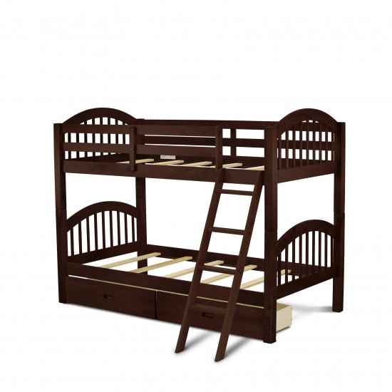 East West Furniture Verona Twin Bunk Bed In Java Finish With Under Drawer