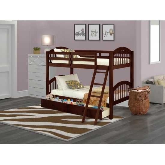 East West Furniture Verona Twin Bunk Bed In Java Finish With Under Drawer