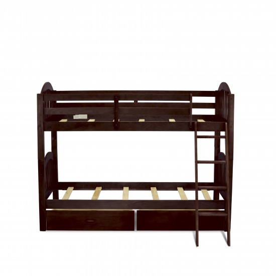 East West Furniture Verona Twin Bunk Bed In Java Finish With Under Drawer