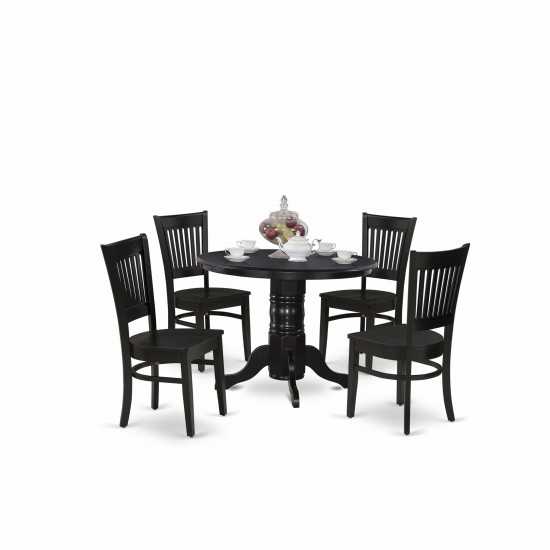 5-Pc Dining Set4 Dining Chair, Table Seat, Slatted Chair Back Black Finish