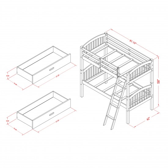 East West Furniture Verona Twin Bunk Bed In Java Finish With Under Drawer
