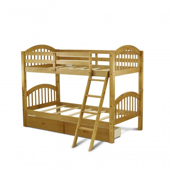 East West Furniture Verona Twin Bunk Bed In Natural Oakwith Under Drawer