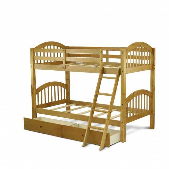 East West Furniture Verona Twin Bunk Bed In Natural Oakwith Under Drawer