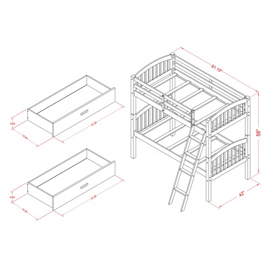 East West Furniture Verona Twin Bunk Bed In Natural Oakwith Under Drawer