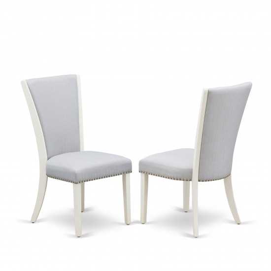Set Of 2, Upholstered Chair- Parson Chairs, Linen White Wood Frame, Grey Seat