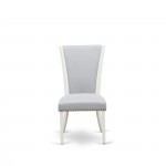 Set Of 2, Upholstered Chair- Parson Chairs, Linen White Wood Frame, Grey Seat