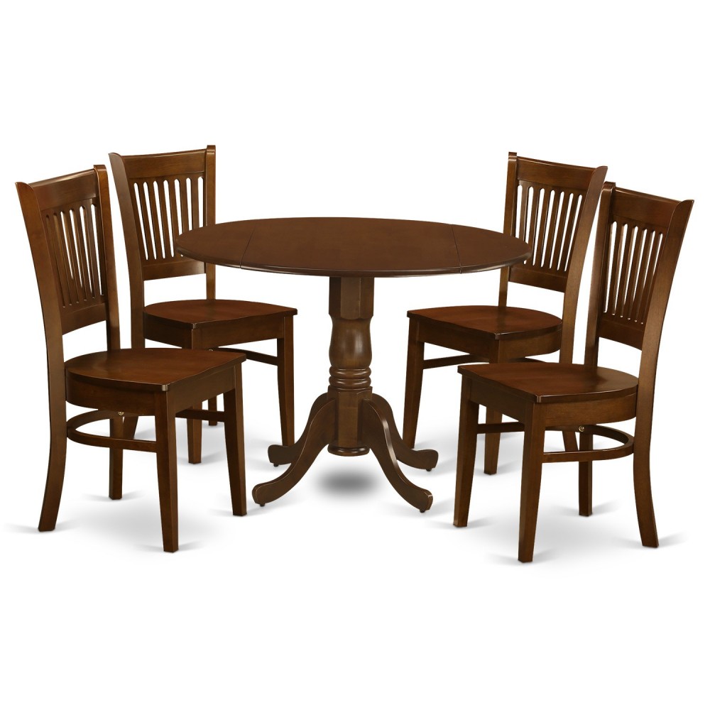 5 Pctable With 2 Drop Leaves And 4 Wood Dinette Chairs