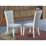 Set Of 2, Dining Chair, Linen White Hardwood Structure, Baby Blue Seat