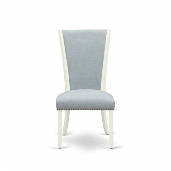 Set Of 2, Dining Chair, Linen White Hardwood Structure, Baby Blue Seat