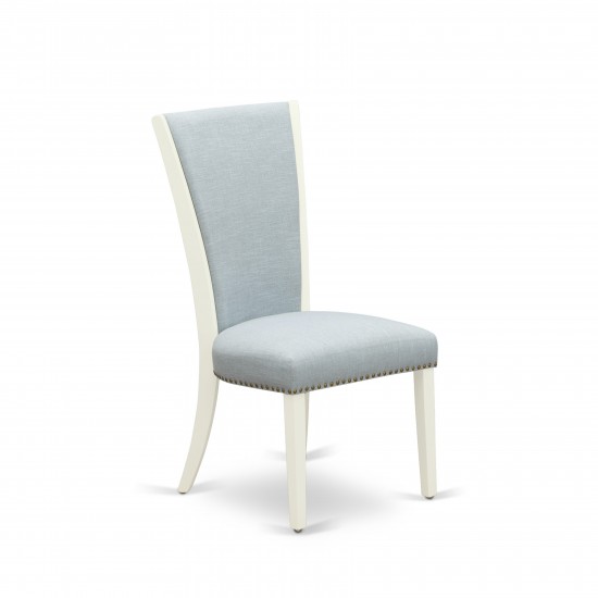 Set Of 2, Dining Chair, Linen White Hardwood Structure, Baby Blue Seat