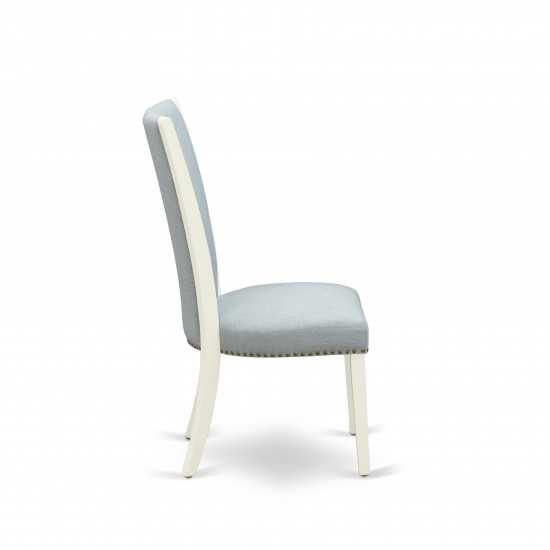 Set Of 2, Dining Chair, Linen White Hardwood Structure, Baby Blue Seat