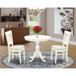 3Pc Dinette Set2 Dining Chair, Round Table Seat, Slatted Chair Back Linen White Finish