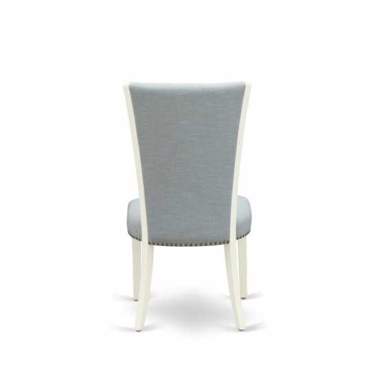 Set Of 2, Dining Chair, Linen White Hardwood Structure, Baby Blue Seat