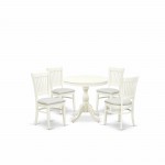 5Pc Dinette Set4 Dining Chairs, Wooden Table Seat, Slatted Chair Back Linen White Finish