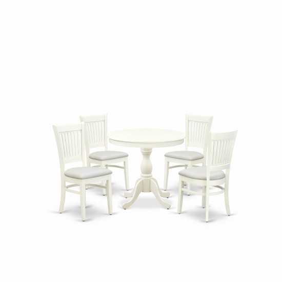 5Pc Dinette Set4 Dining Chairs, Wooden Table Seat, Slatted Chair Back Linen White Finish