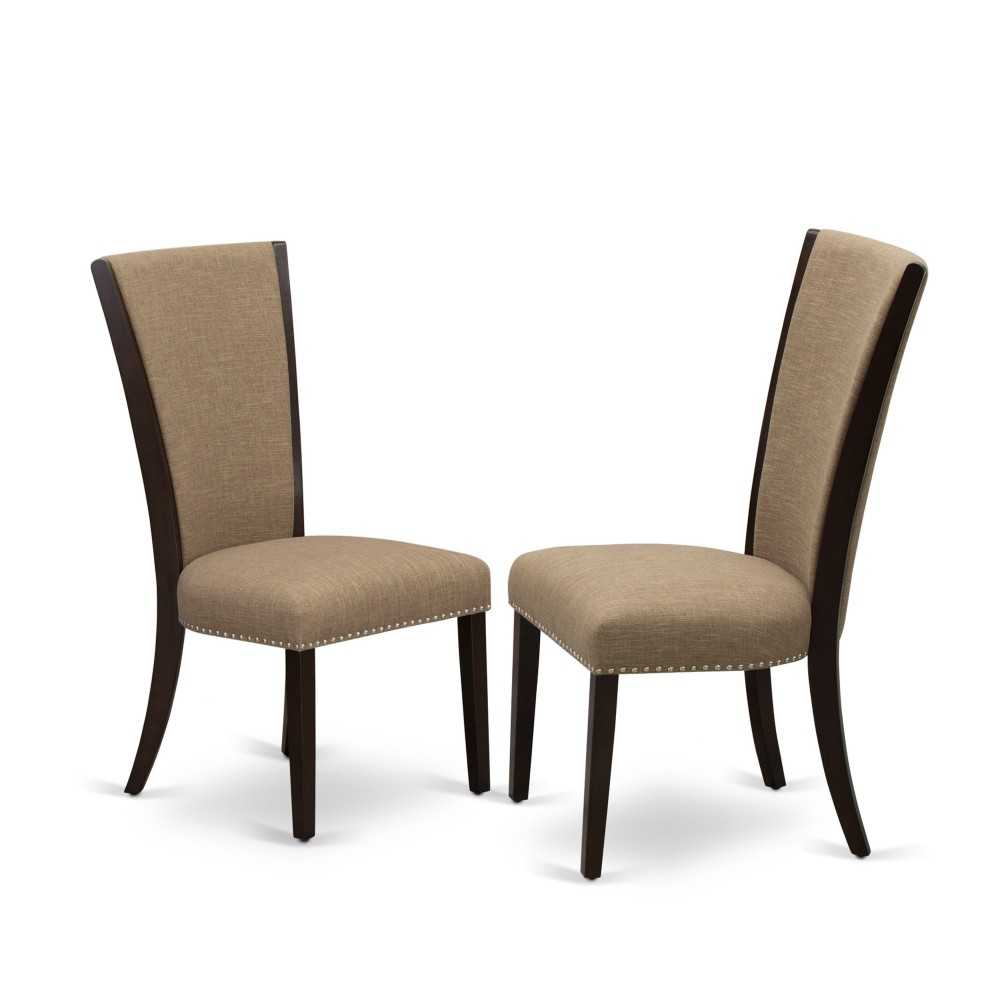 Set Of 2, Upholstered Dining Chair, Mahogany Solid Wood Structure, Fabric Seat