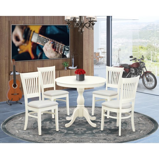 5Pc Dinette Set4 Dining Chairs, Wooden Table Seat, Slatted Chair Back Linen White Finish