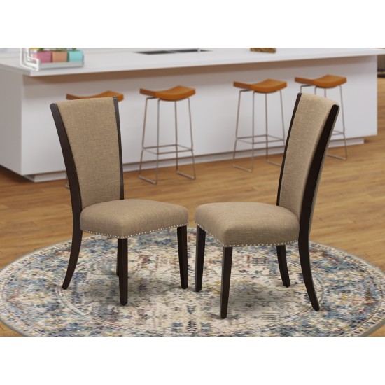 Set Of 2, Upholstered Dining Chair, Mahogany Solid Wood Structure, Fabric Seat