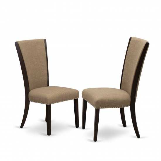 Set Of 2, Upholstered Dining Chair, Mahogany Solid Wood Structure, Fabric Seat