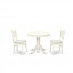 3Pc Dining Set2 Wooden Chairs, Round Table Seat, Slatted Chair Back Linen White Finish