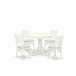 5Pc Dining Set4 Dining Chairs, Wooden Table Seat, Slatted Chair Back Linen White Finish