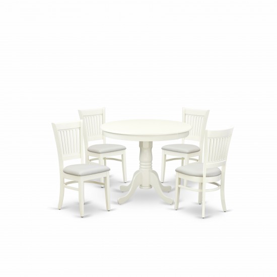 5Pc Dining Set4 Dining Chairs, Wooden Table Seat, Slatted Chair Back Linen White Finish