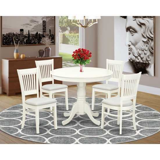 5Pc Dining Set4 Dining Chairs, Wooden Table Seat, Slatted Chair Back Linen White Finish