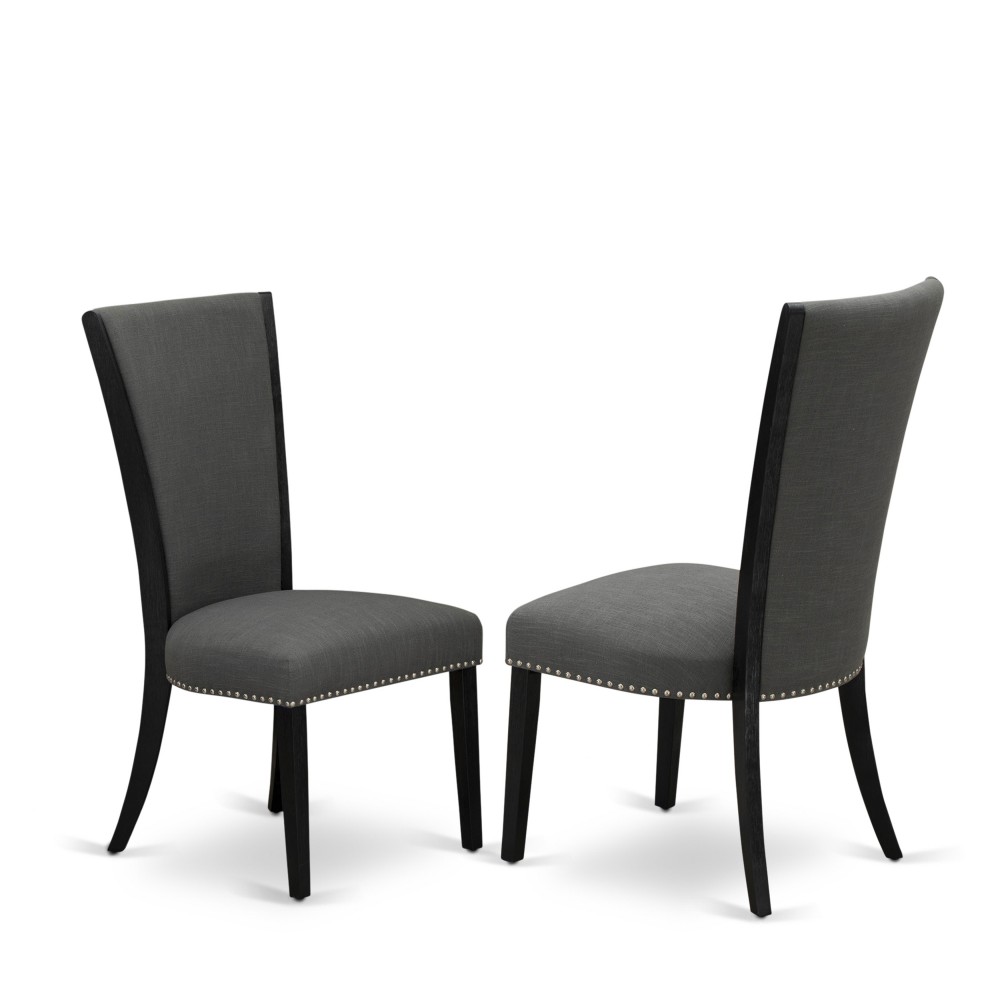 Set Of 2, Dining Room Chairs, Black Wooden Structure, Dark Gotham Grey Seat