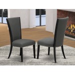 Set Of 2, Dining Room Chairs, Black Wooden Structure, Dark Gotham Grey Seat