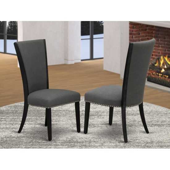 Set Of 2, Dining Room Chairs, Black Wooden Structure, Dark Gotham Grey Seat