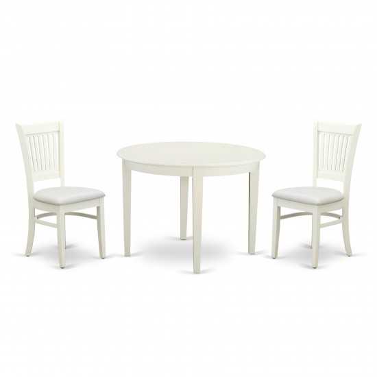 3Pc Dining Set-2 Wood Chair, Breakfast Table, Round Top, Linen White, Black