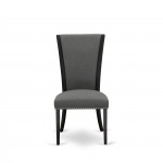 Set Of 2, Dining Room Chairs, Black Wooden Structure, Dark Gotham Grey Seat