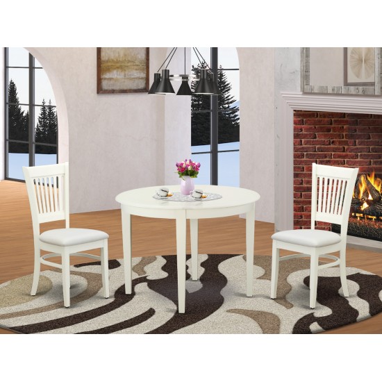 3Pc Dining Set-2 Wood Chair, Breakfast Table, Round Top, Linen White, Black