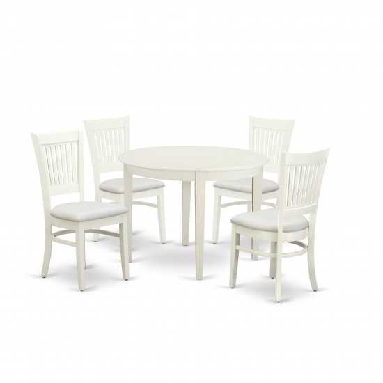 5Pc Wood Dining Set-4 Chairs, Dining Table, Round Top, Linen White Finish