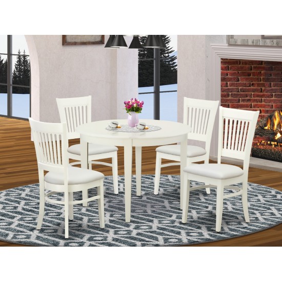 5Pc Wood Dining Set-4 Chairs, Dining Table, Round Top, Linen White Finish