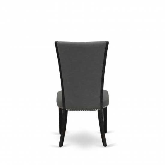 Set Of 2, Dining Room Chairs, Black Wooden Structure, Dark Gotham Grey Seat