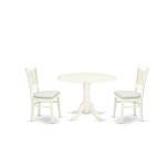 3Pc Dinette Set2 Dining Chairs, Wooden, Slatted Chair Back Drop Leaves Wooden Table Linen White Finish