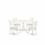 5Pc Kitchen Set4 Chairs, Seat, Slatted Chair Back Drop Leaves Dining Table Linen White Finish