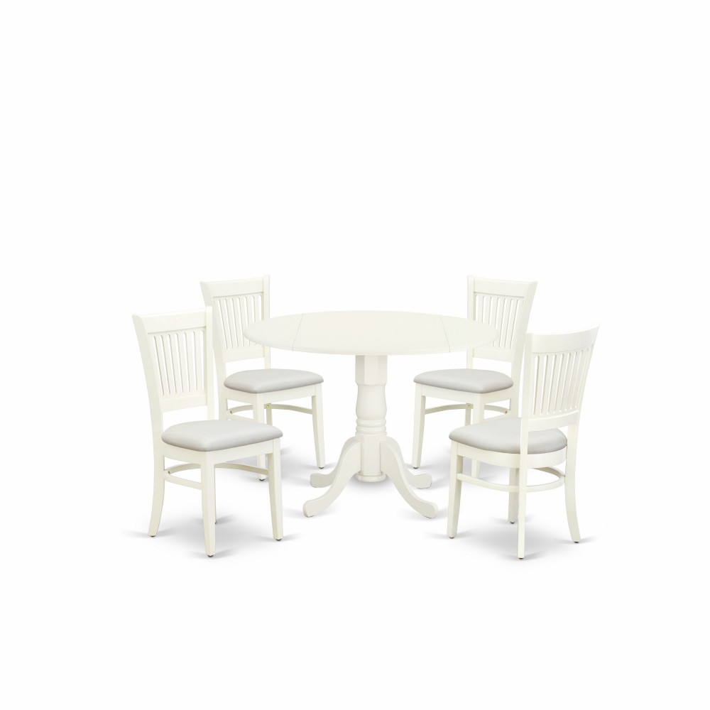 5Pc Kitchen Set4 Chairs, Seat, Slatted Chair Back Drop Leaves Dining Table Linen White Finish