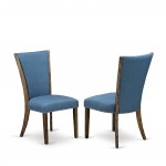 Set Of 2, Upholstered Dining Chair, Distressed Jacobean Wood Frame, Blue Seat