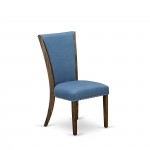 Set Of 2, Upholstered Dining Chair, Distressed Jacobean Wood Frame, Blue Seat