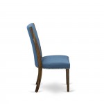 Set Of 2, Upholstered Dining Chair, Distressed Jacobean Wood Frame, Blue Seat