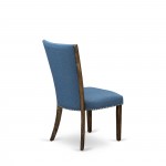 Set Of 2, Upholstered Dining Chair, Distressed Jacobean Wood Frame, Blue Seat