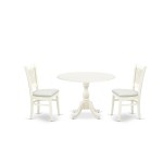 3Pc Dining Set2 Chairs, Seat, Slatted Chair Back Drop Leave Table Linen White Finish