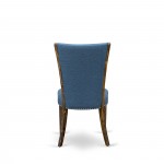 Set Of 2, Upholstered Dining Chair, Distressed Jacobean Wood Frame, Blue Seat