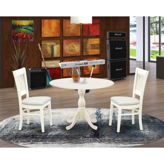 3Pc Dining Set2 Chairs, Seat, Slatted Chair Back Drop Leave Table Linen White Finish