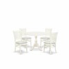 5Pc Dining Set4 Dining Chair, Seat, Slatted Chair Back Drop Leaves Round Table Linen White Finish