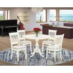 5Pc Dining Set4 Dining Chair, Seat, Slatted Chair Back Drop Leaves Round Table Linen White Finish