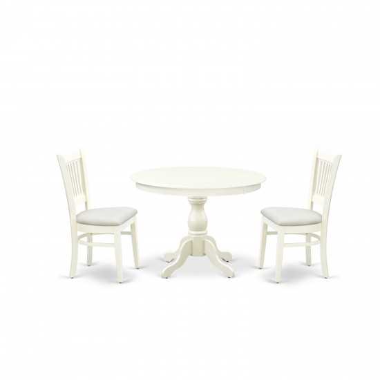 3Pc Dinette Set2 Wooden Chairs, Kitchen Dining Table Seat, Slatted Chair Back Linen White Finish